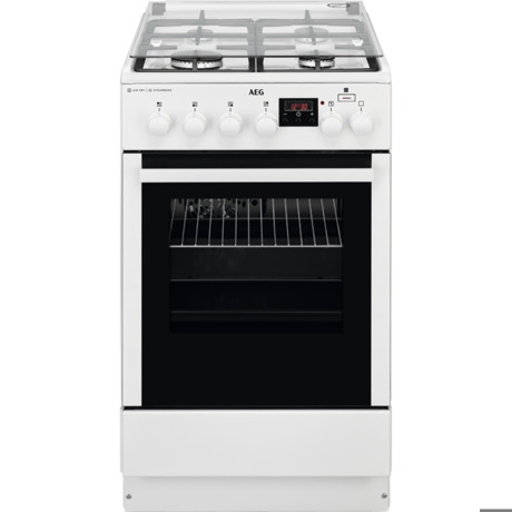 Aragaz AEG CKB56471BW, Mixt, 4 arzatoare gaz, Siguranta plita, Aprindere integrata, Cuptor electric cu 11 functii,58 L, SteamBake, AirFry, Grill, 50x60 cm, Alb