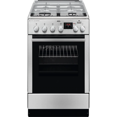 Aragaz AEG CKB56471BX, Mixt, 4 arzatoare gaz, Cuptor electric cu 11 functii, SteamBake, AirFry, Siguranta plita, Aprindere integrata, Grill, 58 L, 50x60 cm, Inox