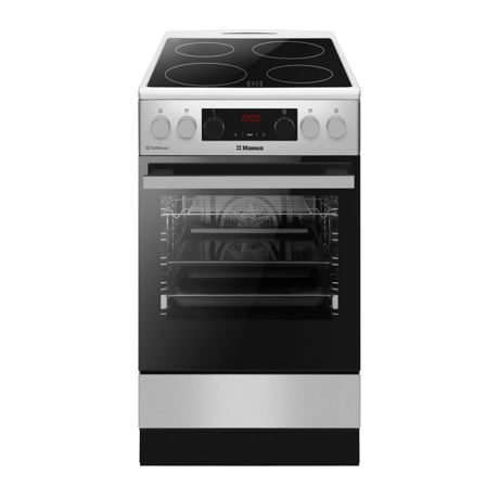 Aragaz electric Hansa FCCXS58363, Plita ceramica, 10 functii, Cuptor 65 L, Steam cleaning, Grill, 60x60 cm, Inox