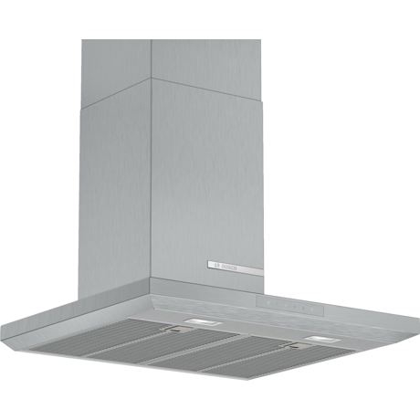 Hotă semineu dreaptă Bosch Serie 6 DWB67LM50, Capacitate 646 m³/h (intensiv, mod evacuare), 3 viteze + intensiv, TouchControl, Filtru metalic lavabil, 60 cm, Inox