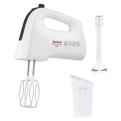 Mixer de mana Tefal Powermix HT6101, 500 W, 5 viteze + Turbo, Alb