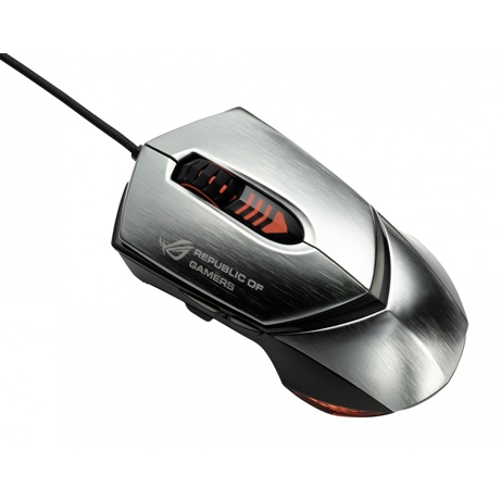 Mouse Asus Republic Of Gamers GX1000, Laser, cu fir, hairline finish argintiu