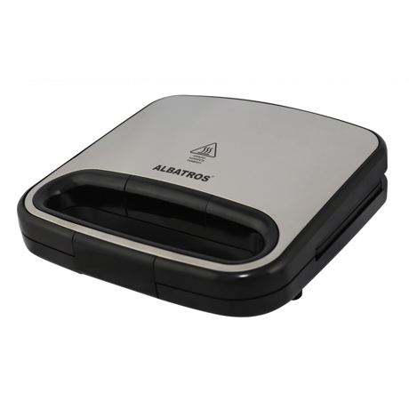 Sandwich maker Albatros SGX-750, 750 W, Carcasă termoizolantă, Plăci antiaderente, Mâner termorezistent, Negru/Inox