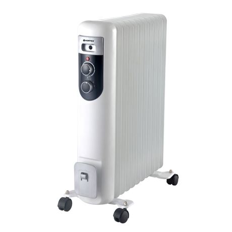 Radiator cu ulei Vortex VO4221, 11 elementi, 2500 W, 3 trepte de putere, Termostat, Protectie la supraincalzire, Alb/negru