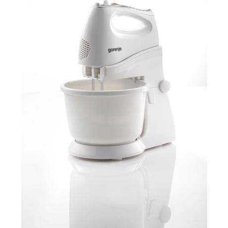 Mixer cu stand Gorenje M450WS, 450 W, 5 viteze, Buton Turbo, Bol 2 L, Palete mixare, Palete framantare, Alb