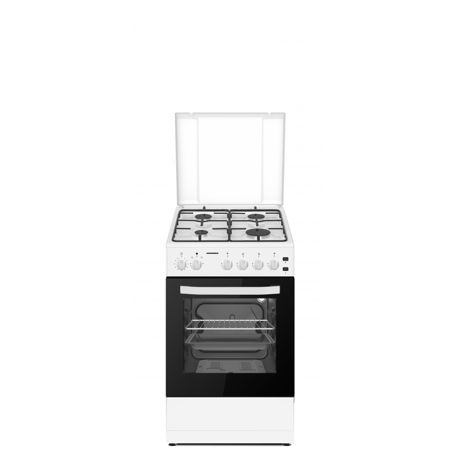 Aragaz Heinner HFSC-S60LITGWH, Gaz, 4 arzatoare, 50 x 60 cm, Timer, Grill, aprindere electrica plita/cuptor, siguranta, capac metalic,Alb