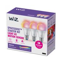 3 Becuri LED RGB inteligente WiZ Connected Colors A60, Wi-Fi, E27, 8.8W (60W), 806 lm, lumina alba si color (2700-6500K), compatibil Google Assistant/Alexa/Siri