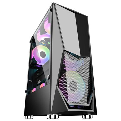 Case DK-3(ATX) BLACK, FRONT PANEL:METAL MESH COVER LEFT SIDE PANEL:TEMPERED GLASS" Front: 2*12cm RGB fan,F1 12cm fan 4PIN(Molex) Rear: 1*12cm RGB fann, F1 12cm fan 4PIN(Molex)