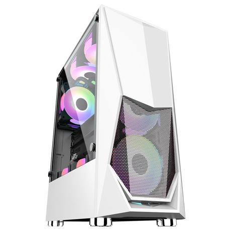 Case DK-3(ATX) WHITE, FRONT PANEL:METAL MESH COVER LEFT SIDE PANEL:TEMPERED GLASS" Front: 2*12cm RGB fan,F1-W 12cm fan 4PIN(Molex) Rear: 1*12cm RGB fan, F1-W 12cm fan 4PIN(Molex)