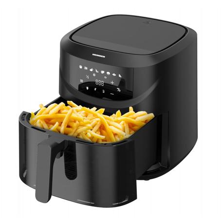 Friteuza cu aer cald Heinner SpaceFry HAF-B8BK2000, 2000W, 7.6L, Display digital cu Control Touch, Timer 60 min, Temp. 80-200 Grade, Fereastra supraveghere, Suport teflonat detasabil, Oprire automata, Negru