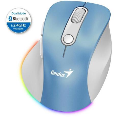 Mouse Genius, Ergo 9000S, PC sau NB, wireless, BT+2.4GHz, optic, 2400 dpi, butoane/scroll 6/1, albastru