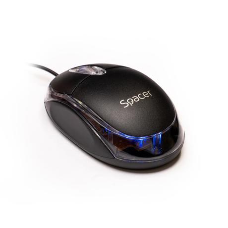 MOUSE Spacer, PC sau NB, cu fir, USB, optic, 800 dpi, butoane/scroll 3/1, negru, SPMO-080