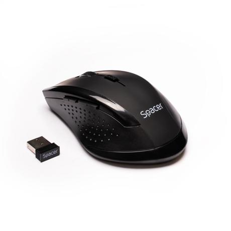 MOUSE Spacer, PC sau NB, fara fir, USB 2.4 GHz, optic, 800/ 1200/1600 dpi, butoane/scroll 6/1, rezolutie selectabila, negru, SPMO-W02