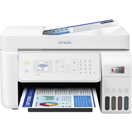 Multifunctional inkjet color Epson EcoTank CISS L5316, culoare: alb, dimensiune A4(Printare,Copiere, Scanare, Fax), printare borderless, viteza 33ppm alb-negru, 15ppm color, rezolutie 5760 x 1440 dpi, alimentare hartie 100 coli, ADF 30 coli, scanner CIS, rezolutie 1200 x 2400 dpi, interfata: USB