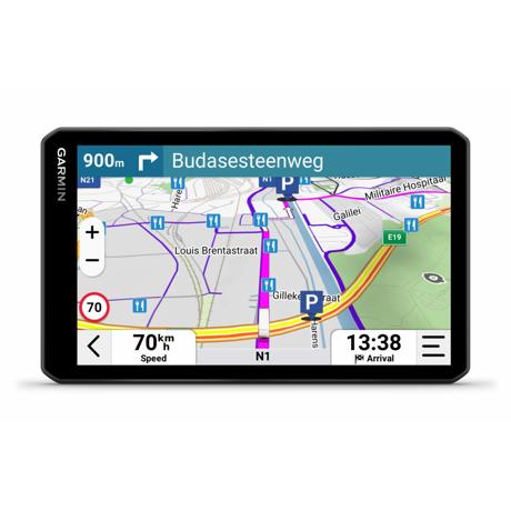 GPS Garmin Dezl LGV720, tip afisaj IPS super-panoramic de 6,95", TFT color, cu panou tactil capacitiv pe celule, rezolutie 1024 x 600 pixeli, durata de viata baterie până la 1,5 ore