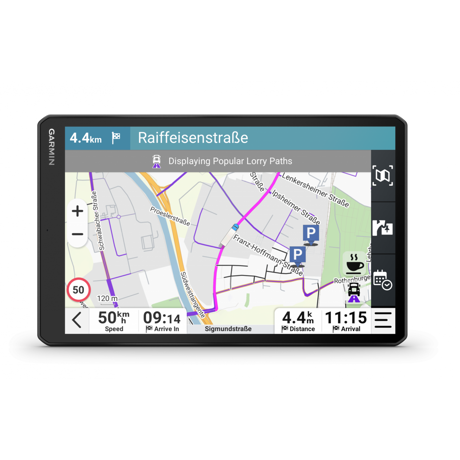 GPS Garmin Dezl LGV1020, tip afisaj IPS panoramic de 10,1", TFT color, cu panou tactil capacitiv pe lentilă, rezolutie 1280 x 800 pixeli, durata de viata baterie pana la 2 ore