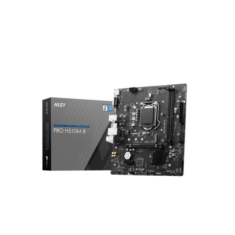 PRO H510M-B 2x DDR4, LGA 1200 1x HDMI™ Support HDMI™ 1.4, maximum resolution of 4K 30Hz* 1x VGA Support VGA, maximum resolution of 2048x1536 50Hz, 1920x1200 60Hz 1x PCI-E x16 slot 1x PCI-E x1 slot https://www.msi.com/Motherboard/PRO-H510M-B/Specification