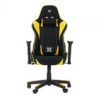 Scaun gaming X by Serioux, Torin, ajustabil, material textil, piston pe gaz, manere reglabile, baza stea cu 5 picioare, greutate maxima admisa150Kg, perne detasabile, negru si galben