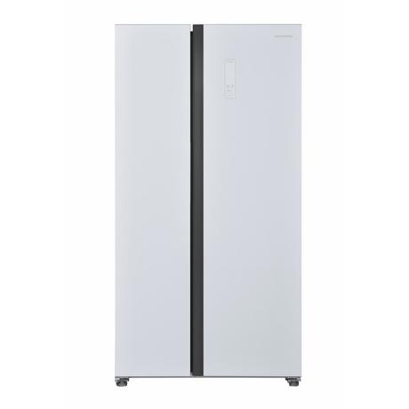 Frigider side by side Heinner HSBS-HM532NFGWHE++, Full No Frost, Clasa energetica: E, Compresor Inverter, Usa sticla alba, Display LED cu control touch, capacitate totala: 532L, Usi Sticla alba/Grey, cabinet gri