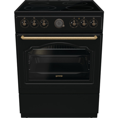 Aragaz Gorenje GECS6B70CLB, Rustic, 60 cm, 4 arzatoare vitroceramice, Cuptor electric multifunctional 71 L, Negru