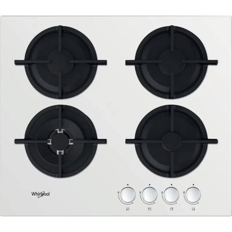 Plita pe gaz incorporabila Whirpool AKT625WH, 4 arzatoare, 7800 W, 59 cm, Sticla, Alb