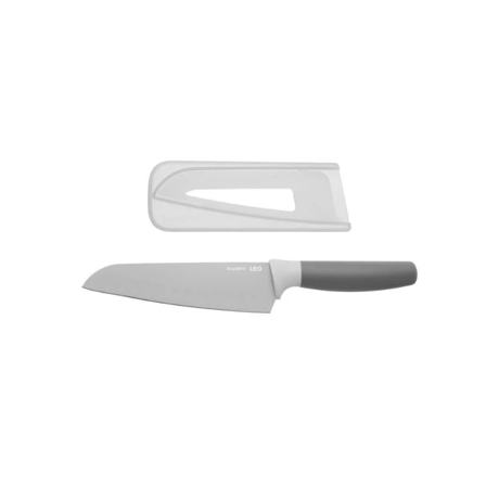 Cutit Santoku, 17cm, teaca de protectie, Otel, Gri