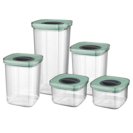 Set recipiente alimentare, 5 piese, 0.4L, 1L, 1.6L, Plastic, Verde