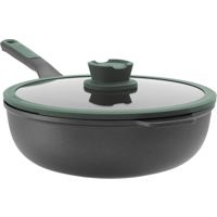 Tigaie Wok Forest, 28cm, 4.4L, capac, Aluminiu, Sticla, Negru/Verde