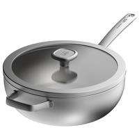 Tigaie Wok Graphite, 28cm, 4.9L, capac, Otel inoxidabil reciclat, Sticla, Argintiu